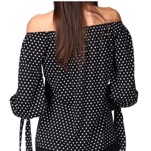 Michael Kors Off-The-Shoulder Polka Dot Top peasant print blouse XS - Picture 2 of 4